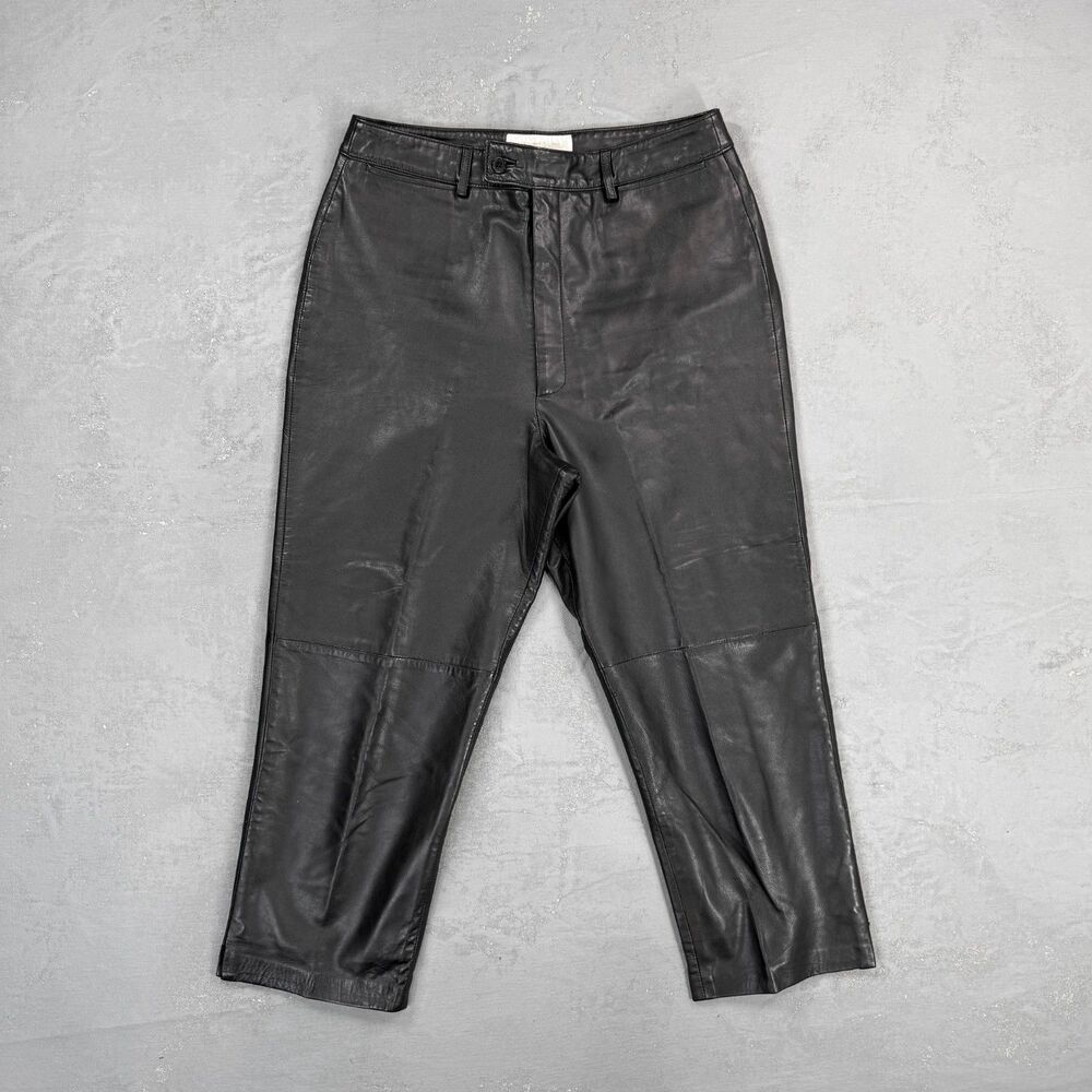 Margaret Godfrey Black Leather Cropped Trousers Women's 12